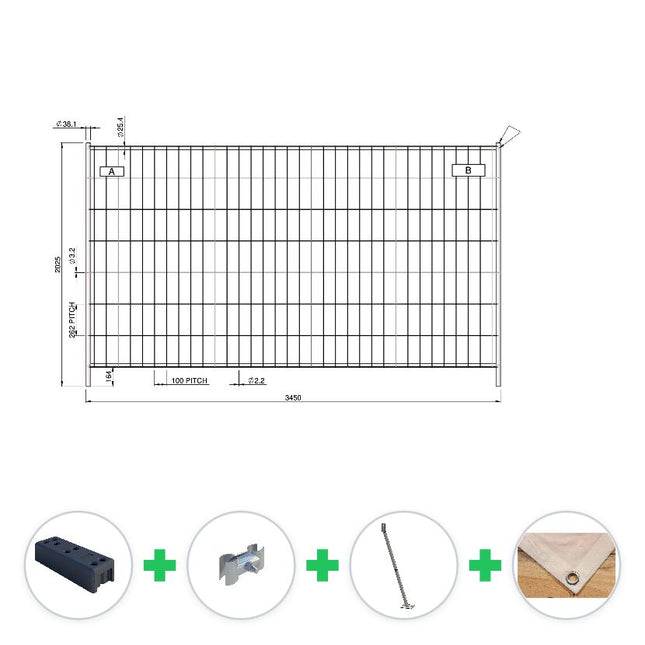 80 m Bauzaun Set | 23 Elemente 3,45 x 2,00 m | inkl. Gummifüßen & Planen Bauzaun Set BilligerBauzaun. 