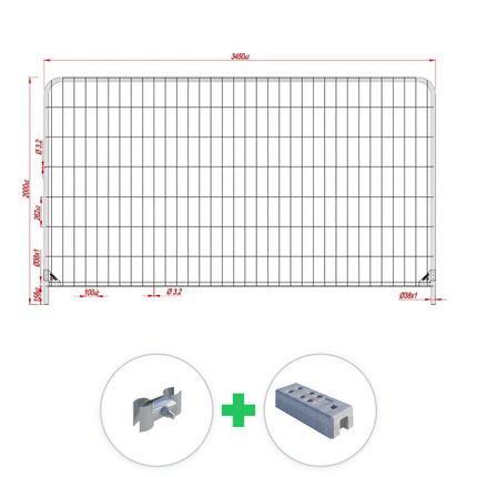 175 m Bauzaun Set | 50 Elemente 3,45 x 2,00 m | Runde Ecken