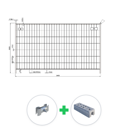 185 m Bauzaun Set | 54 Elemente 3,45 x 2,00 m | inkl. Betonfuß & Schellen