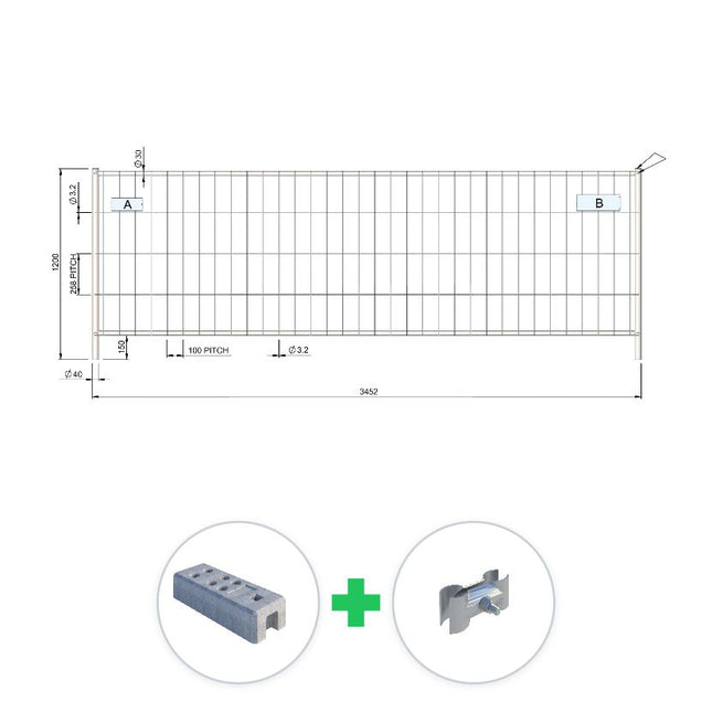 320m Bauzaun Set | 93 Elemente 3,45 x 1,20 m | inkl. Betonfuß & Schellen Bauzaun Set BilligerBauzaun. 