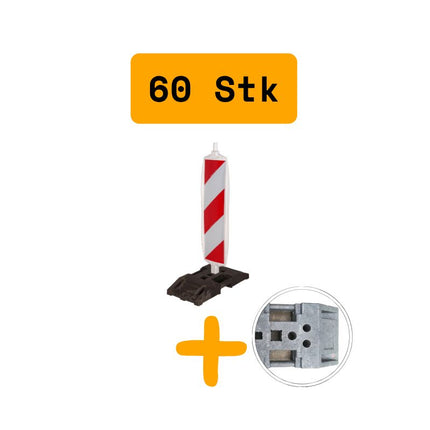 60 X Leitbake / Warnbake RA2 Weiß 130x28cm Bake RA2 Set BilligerBauzaun. 