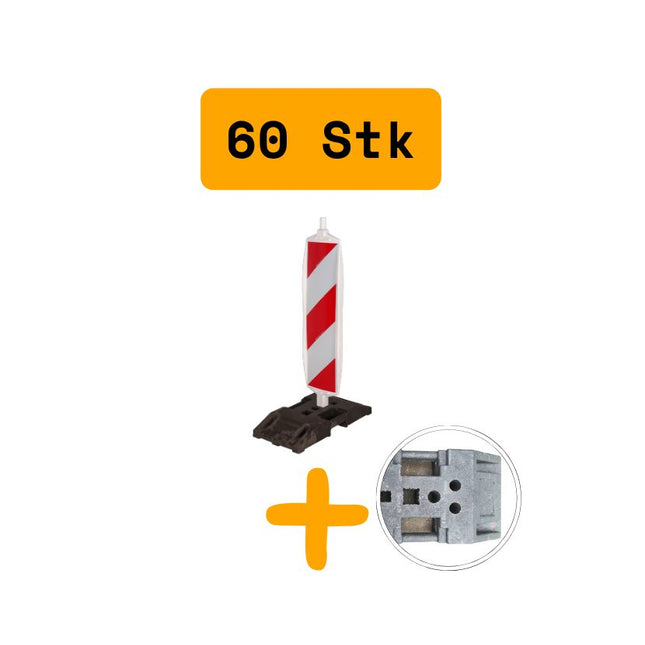 60 X Leitbake / Warnbake RA2 Weiß, mit K1 Fußplatten Bake RA2 BilligerBauzaun. 