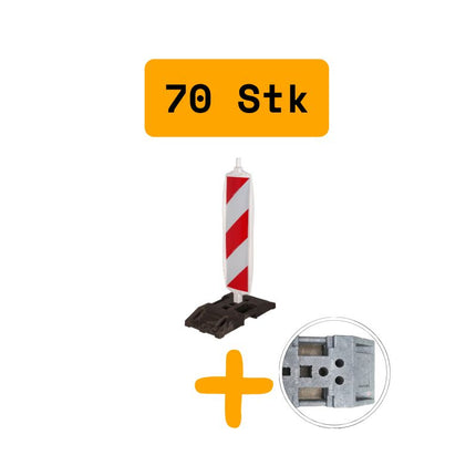 70 X Leitbake / Warnbake RA2 Weiß, mit K1 Fußplatten Bake RA2 Set BilligerBauzaun. 