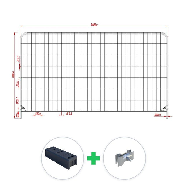 200 m Bauzaun Set | 58 Elemente 3,45 x 2,00 m | inkl. Gummifuß & Schellen bauzaun Set BilligerBauzaun. 