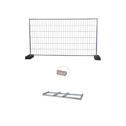 Bauzaun Set 26x 345x200 cm mit Schellen, Fuß & Palette wählbar Bauzaun BilligerBauzaun mit Betonfuß 32kg mit Transportgestell für 26 Zäune 