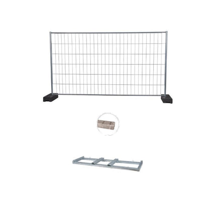 Bauzaun Set 26x 345x200 cm mit Schellen, Fuß & Palette wählbar Bauzaun BilligerBauzaun mit Betonfuß 24kg mit Transportgestell für 26 Zäune 