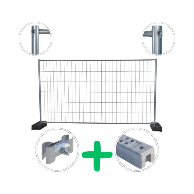 105m / 30 Elemente Bauzaun Rohr in Rohr gepresst 3,5x2,0m | inklusive Füße und Verbinder Bauzaun BilligerBauzaun. 
