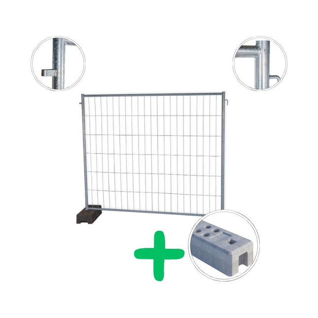 Bauzaun-Set Ausgleichselement 2,20 × 2,00 m – 10 Felder inkl. 11 Betonfüße Bauzaun kurz BilligerBauzaun. 