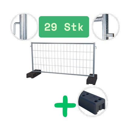Bauzaun Set kurz halbhoch 29 Felder | 220x120 cm mit Gummifüßen Bauzaun kurz BilligerBauzaun. 