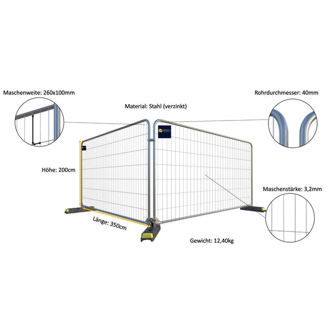 Paket: 20 x Bauzaun Runde Ecken mit Füßen & Schellen Bauzaun Runde ecken BilligerBauzaun 