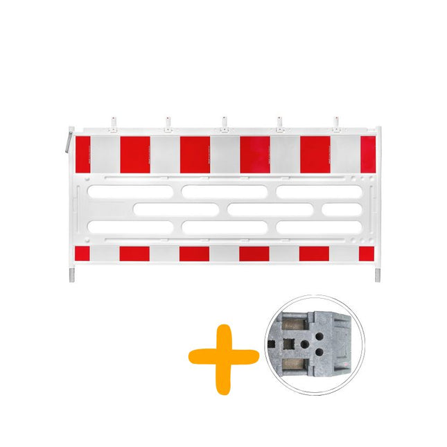 Schrankenzaun Set RA2 aus HDPE | 10 Absperrelemente + 11 K1-Fußplatten Schrankenzaun HDPE RA2 BilligerBauzaun. 