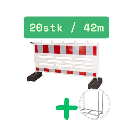 Schrankenzaun Komplettset | 20 Schrankenzäune RA1 + Transportpalette | Absperrtechnik Schrankenzaun HDPE RA1 BilligerBauzaun. 