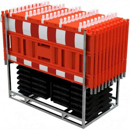 Absperrschrankengitter SET mit Füßen und Transportgestell BilligerBauzaun. mit rot/weißer RA1 Folie Rot 