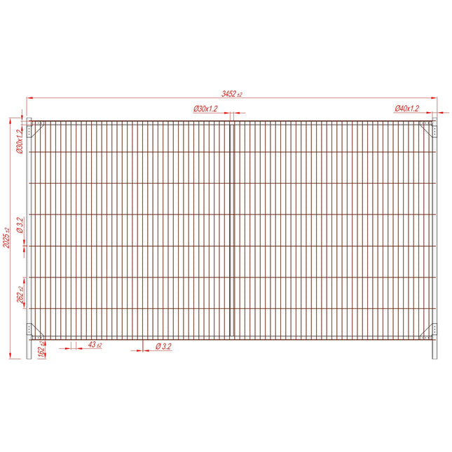 Bauzaun engmaschig mit verstärkten Ecken und Strebe 345x200cm (Anticlimb, High Security) Profi Premium Bauzaun Anticlimb BilligerBauzaun 